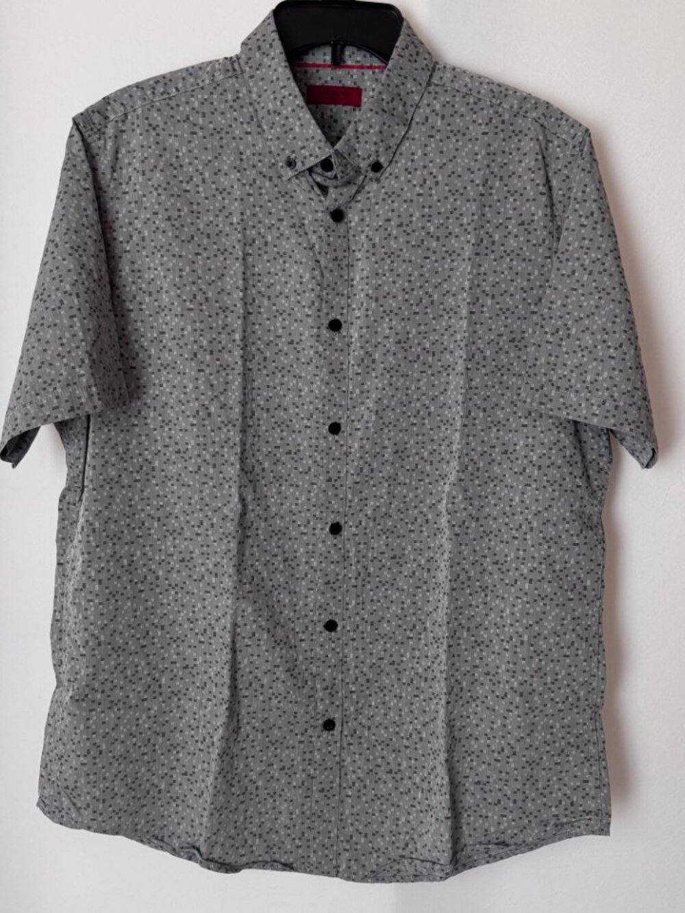 Alfani Men Gray Geometric Short Sleeve Button Down Shirt Slim Fit Size L